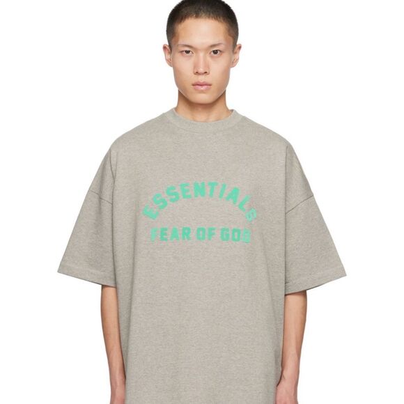 Fear of God Essentials Heavy Dark Heather Oatmeal/Teal Print T-Shirt FOG Bag - Picture 3 of 7